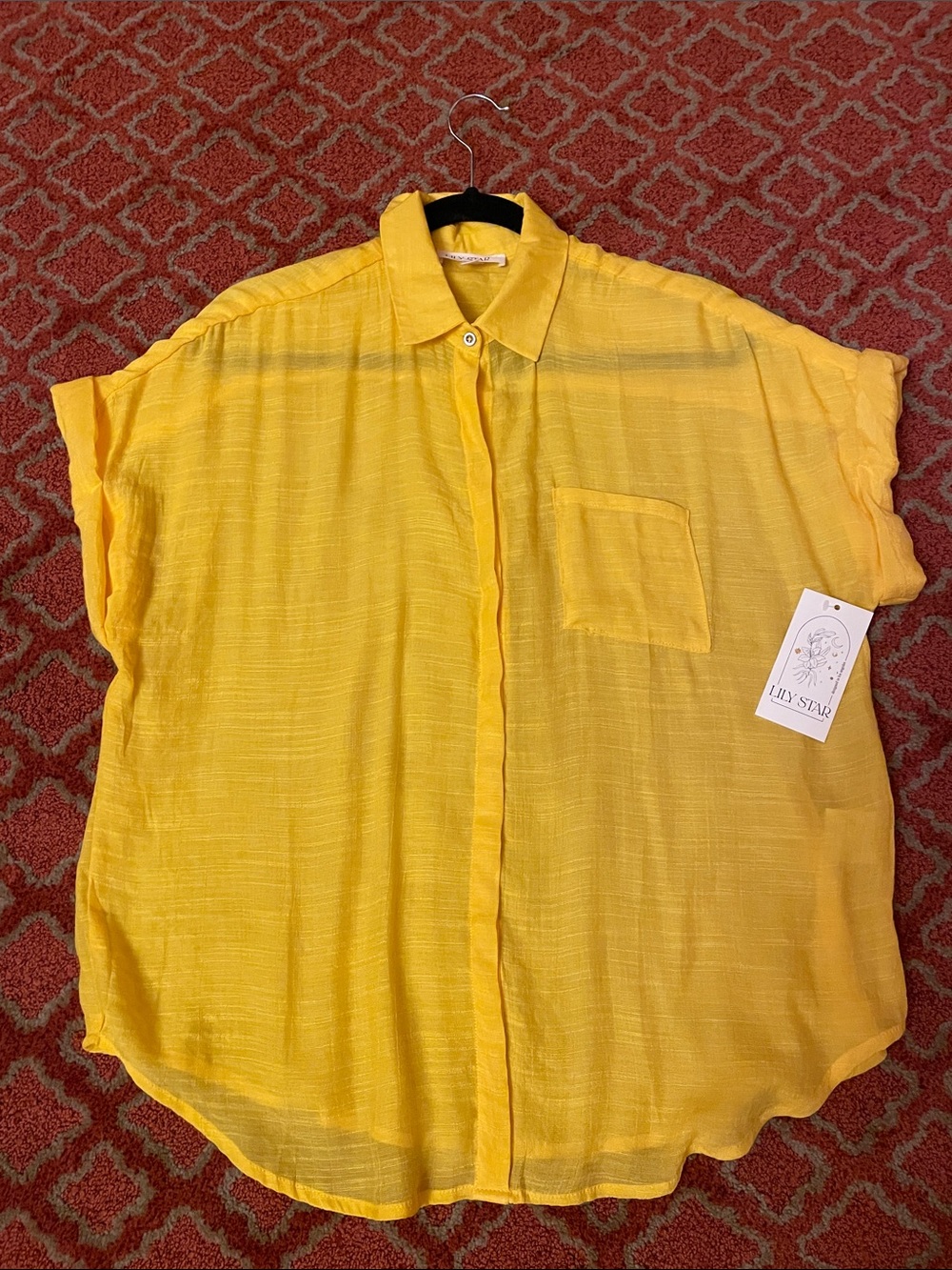 Lily Star Bright Yellow Short-Sleeve Button-Down Shirt